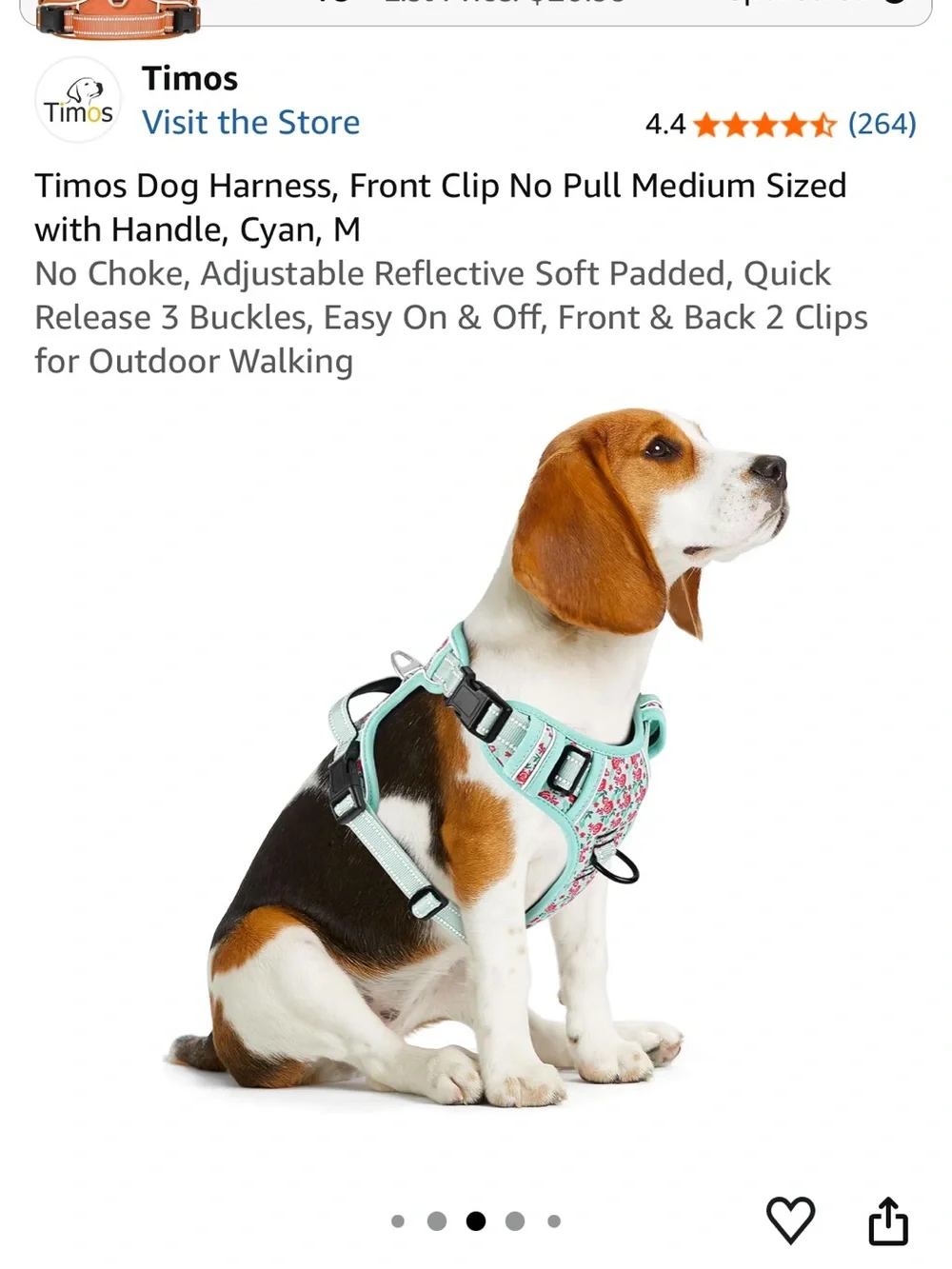 No-Pull Dog Harness with Handle - Cyan Floral